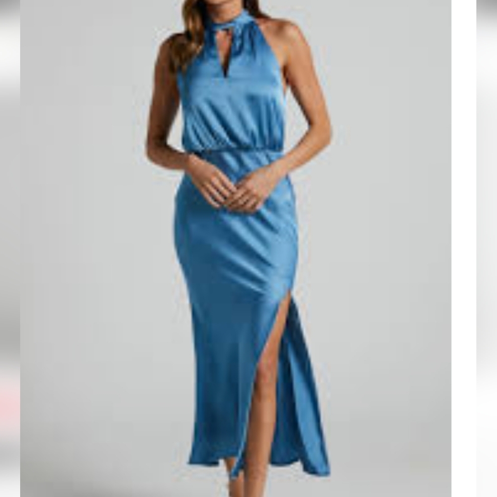 NWT Showpo Shadia Halter High Neck Cut Out Satin Midi Dress Size 6